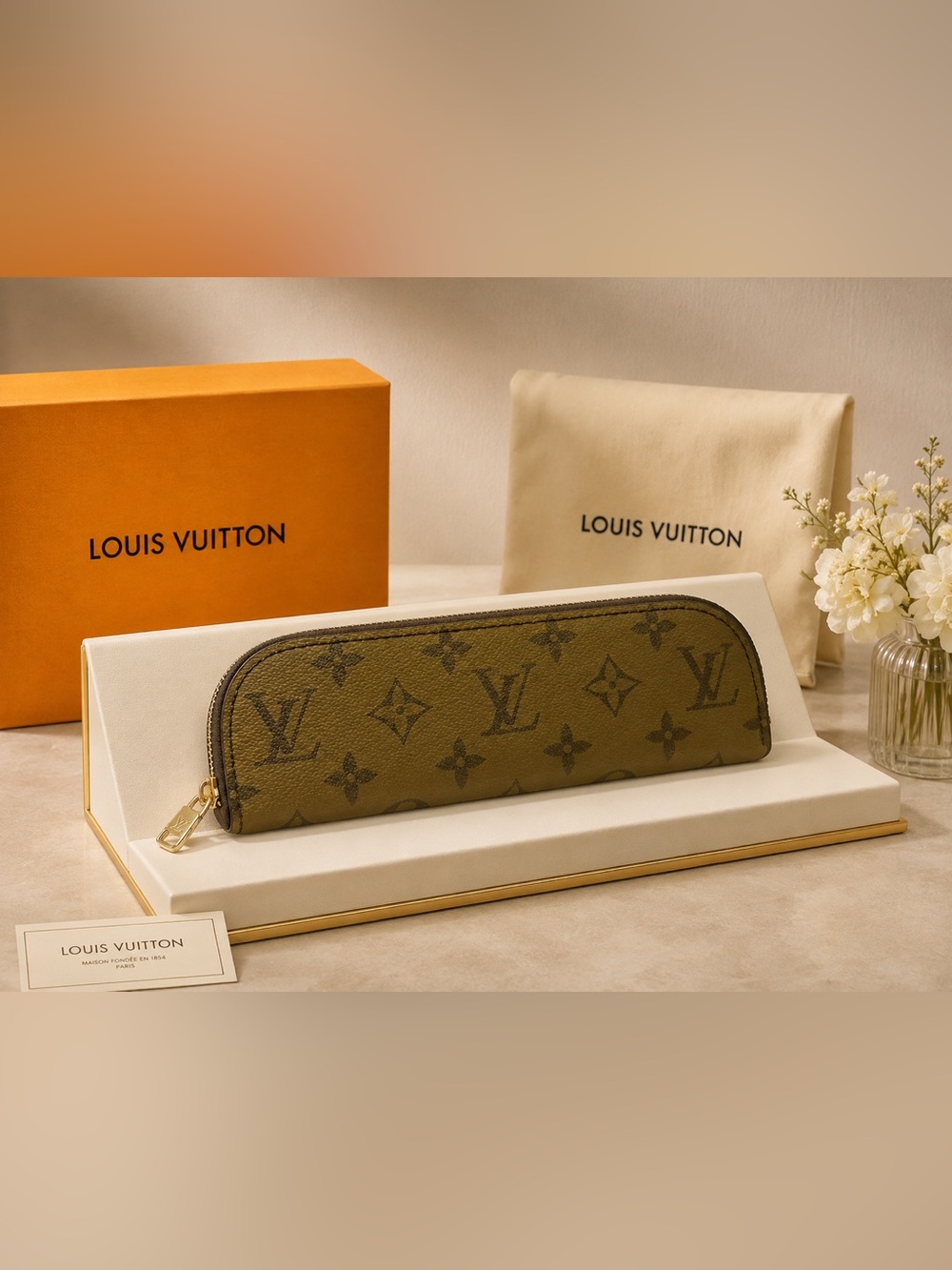 Luxury Fashion Peanut Butter Monogram Canvas Zip Pencil Holder